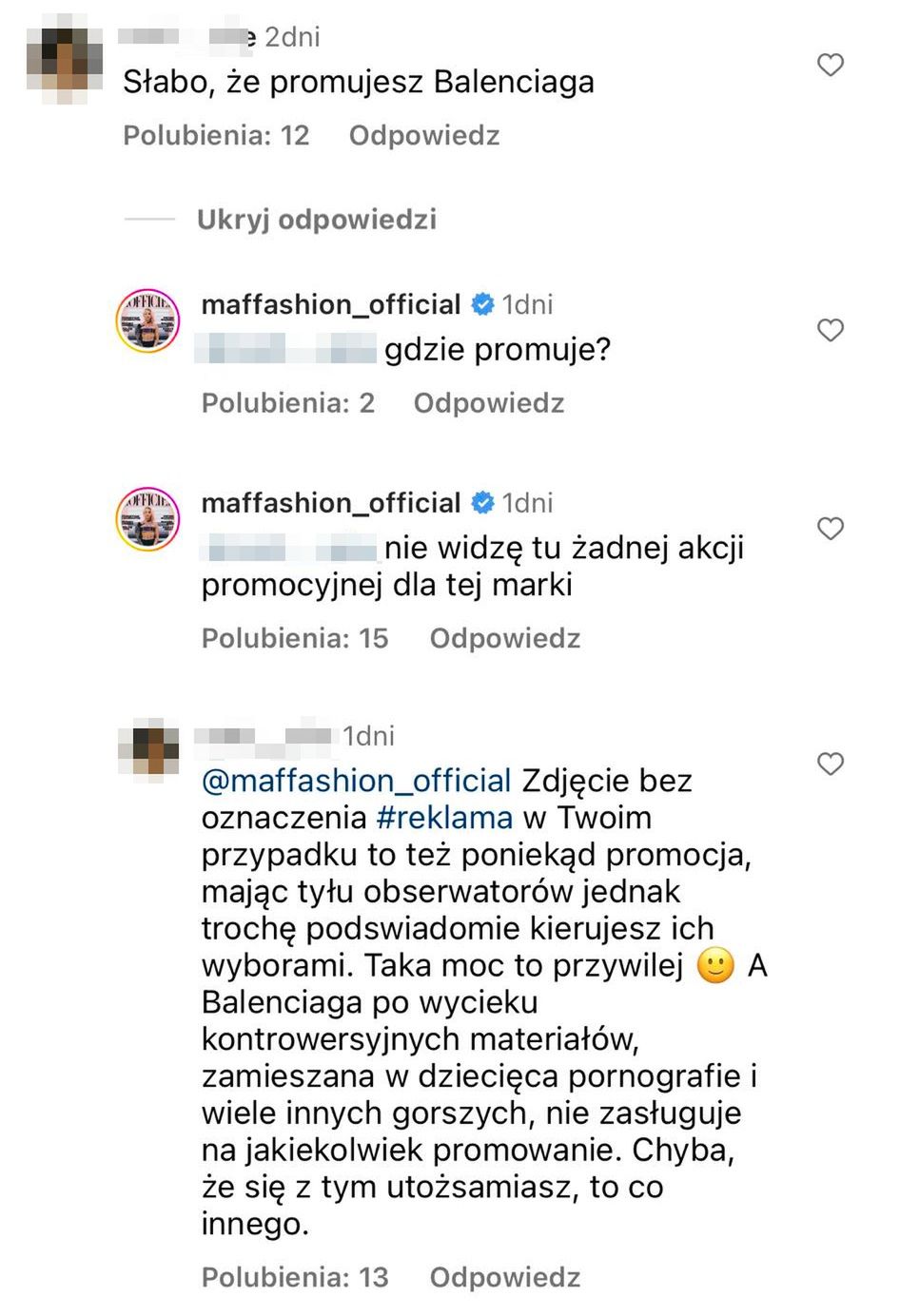 Maffashion kłóci się z internautką 