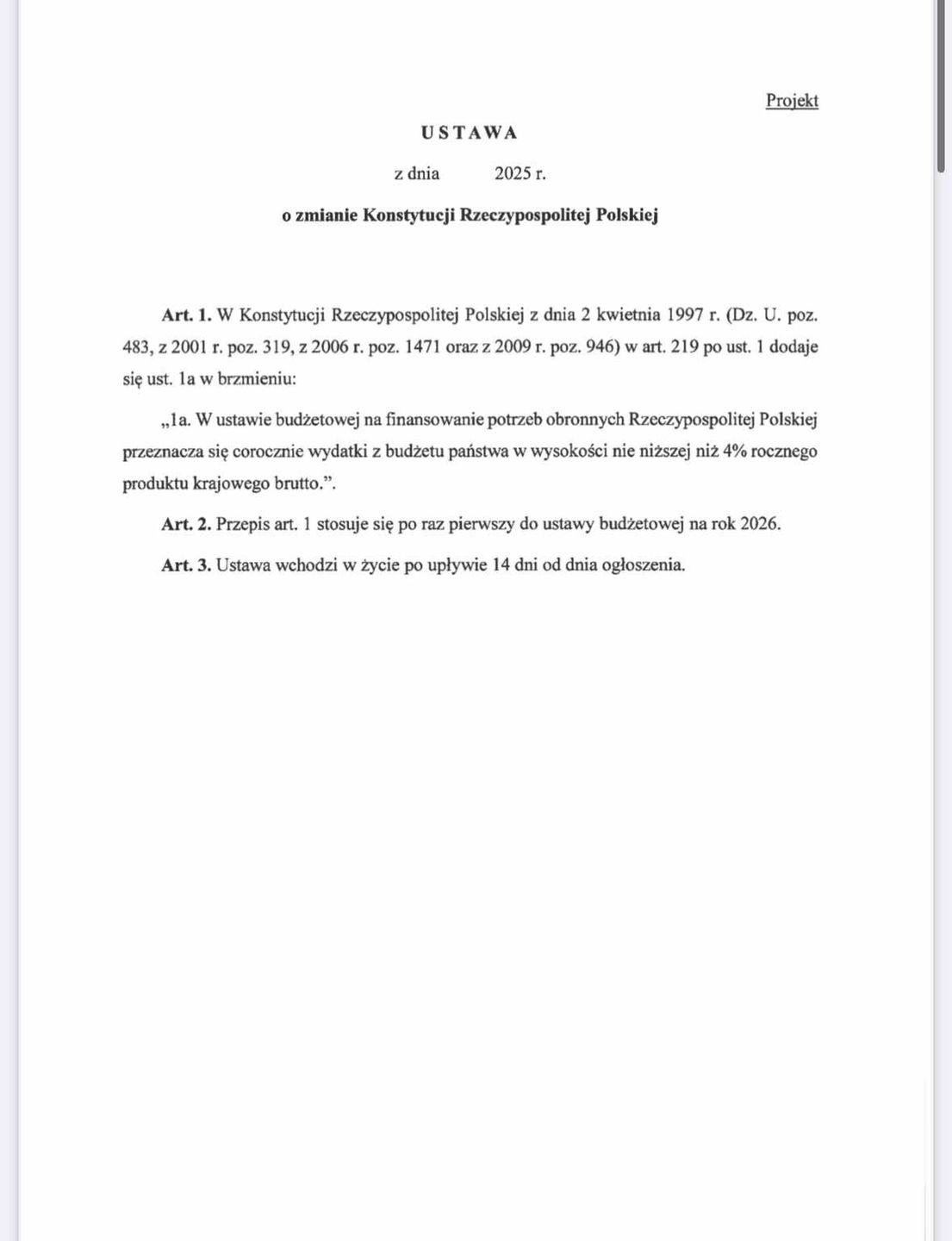 Projekt zmiany Konstytucji RP.