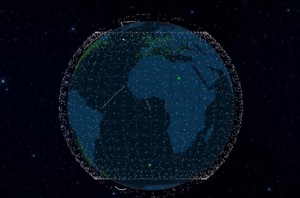 Mapa rozmieszczenia satelitów Starlink na orbicie