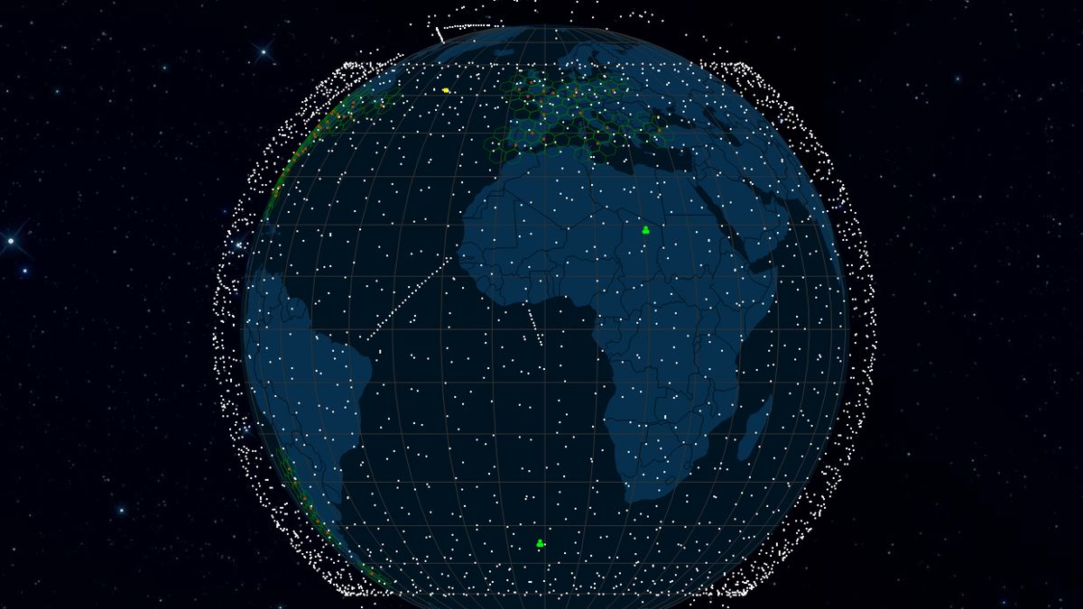 Mapa rozmieszczenia satelitów Starlink na orbicie