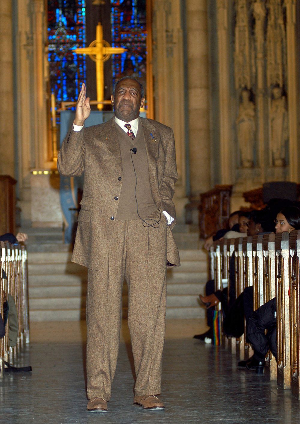 Feb 02, 2004; New York, NY, USA; Comedian BILL COSBY speaks to young students in 'A Conversation With Cosby' marking the 50th anniversary of Brown v. Board of Education, the desegragation of US schools, at Riverside Church.  Mandatory Credit: Photo by AJ Soklaner/NYPP/ZUMA Press. (©) Copyright 2004 by AJ Soklaner/NYPP /OKO NA SWIAT