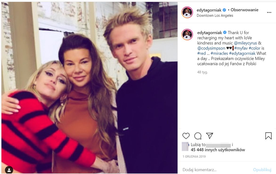 Edyta Górniak pochwaliła się zdjęciem z Miley Cyrus