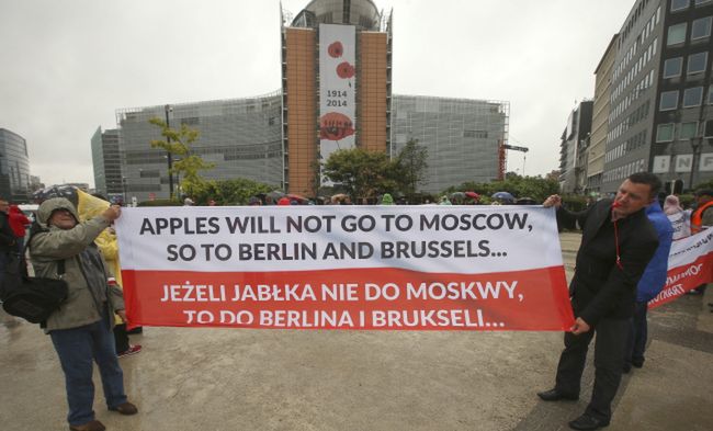Protest Polaków w centrum Brukseli