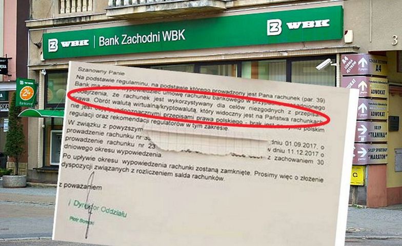 Skan wypowiedzenia umowy rachunku bankowego, jaki dostał jeden z klientów BZ WBK.