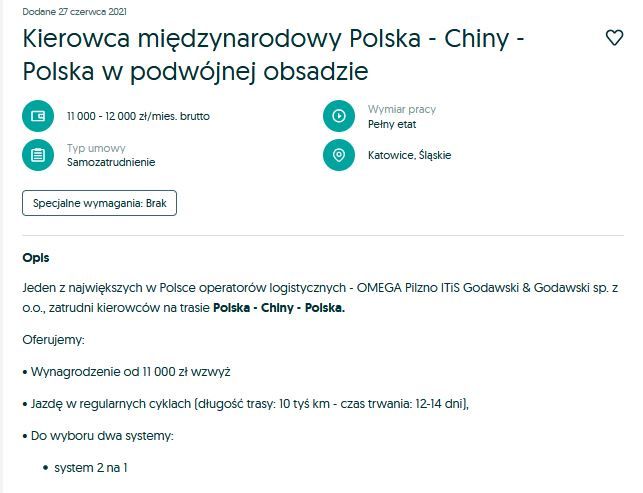 Poszukiwani kierowcy, którzy będą jeździć z Polski do Chin. Zarobki? Od 11 tys. zł