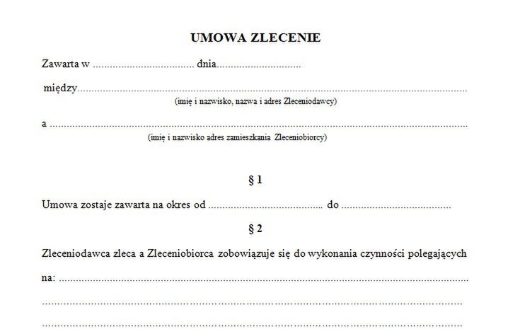 Wzór umowy zlecenie. Co powinien zawierać dokument. Wzór do pobrania