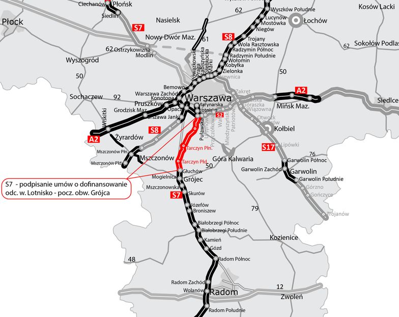 Zaplanowany między Grójcem a Warszawą odcinek S7 ma mieć długość 29,2 km. 