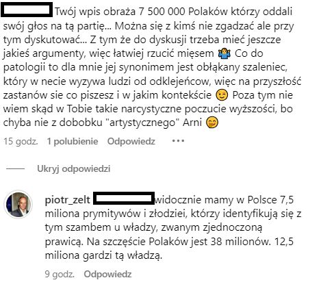 Piotr Zelt kłóci się ze zwolennikami PiS (fot. Instagram)