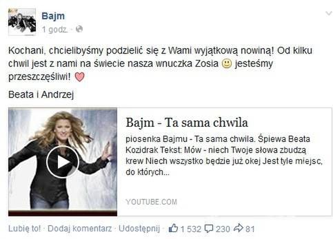 Bajm
Fotografia: screen z Facebook.pl