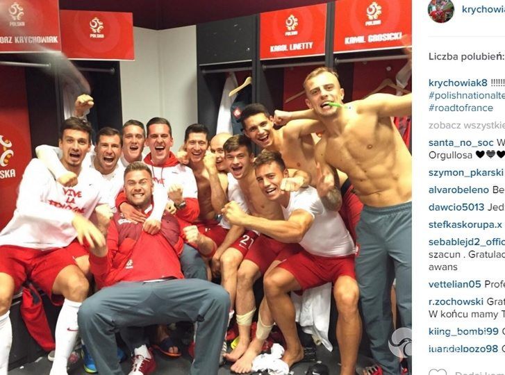 Grzegorz Krychowiak i reprezentacja Polski po wygranym meczu z Irlandią na Instagramie