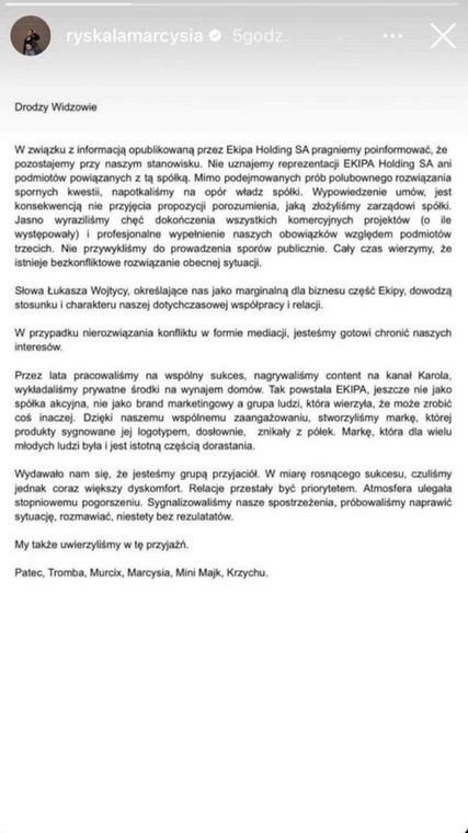 Oświadczenie członków Ekipy