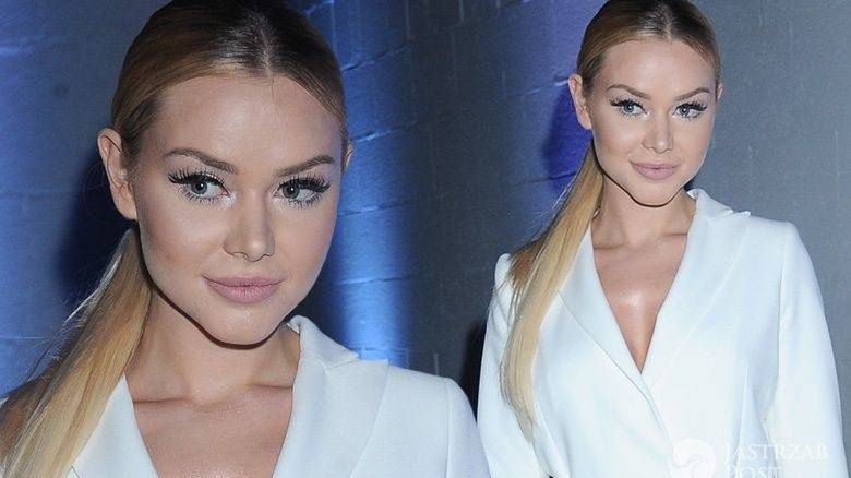 Ola Ciupa w białym garniturze, pokaz kolekcji Michalik & Węgrzyn (fot. ONS)