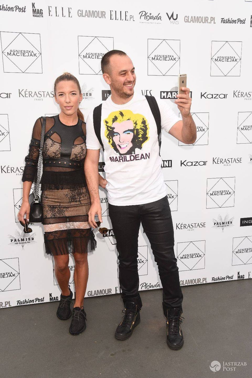 Ewa Chodakowska i Lefteris Kavoukis -  pokaz Agnieszki Maciejak jesień-zima 2016/2017. Szczegóły stylizacji. Zdjęcia