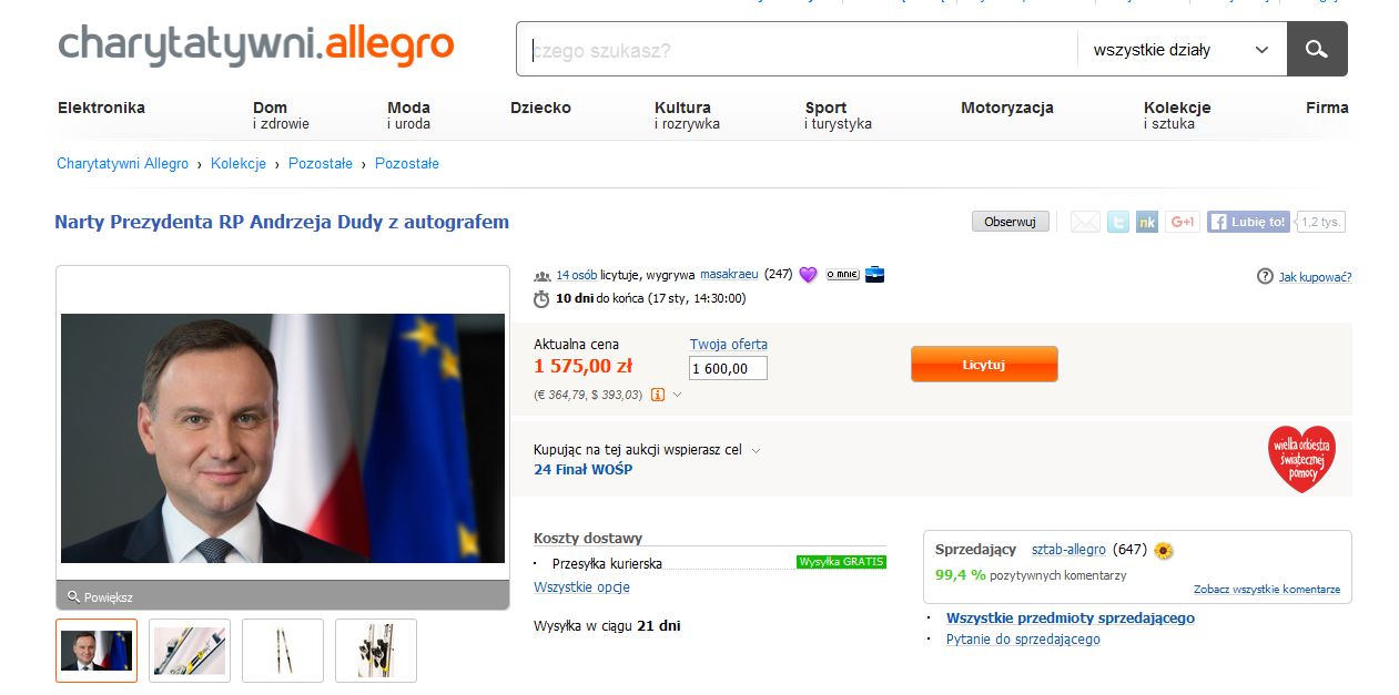 Aukcja z nartami Andrzeja Dudy
