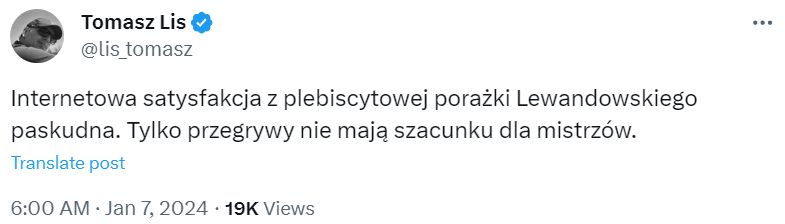 Tomasz Lis broni Roberta Lewandowskiego (fot. Twitter)