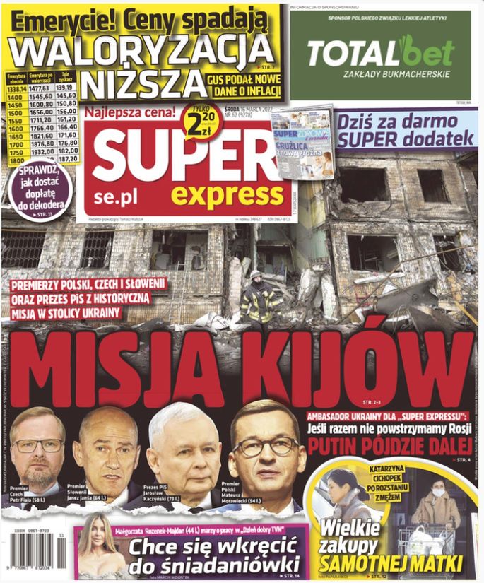 Super Express okładka z 16.03.2022