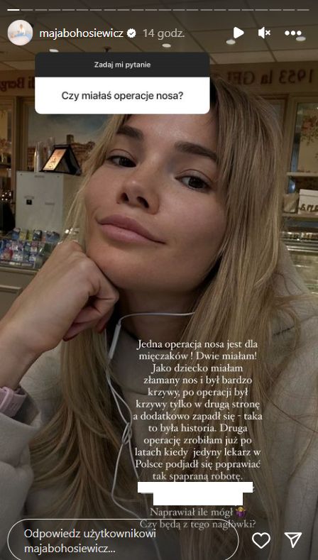 Maja Bohosiewicz o operacjach nosa (fot. Instagram)