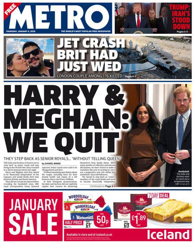 Meghan Markle i książę Harry na okładce Metro