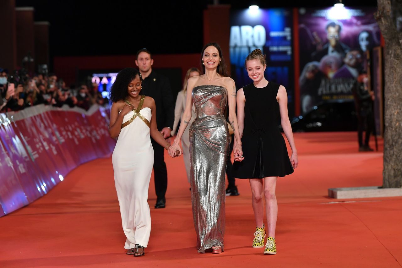 Angelina Jolie with daughters Knox Jolie-Pitt (L) Shiloh Jolie-Pitt (R)  during the Red Carpet of movie 'Eternals' at the 16th Rome Film Festival, Rome, ITALY-24-10-2021, Credit:Maria Laura Antonelli / Avalon