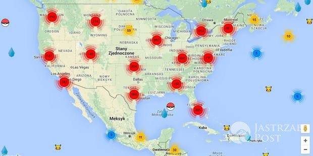 Punkty w USA w grze Pokemon Go fot. map.pokego.no