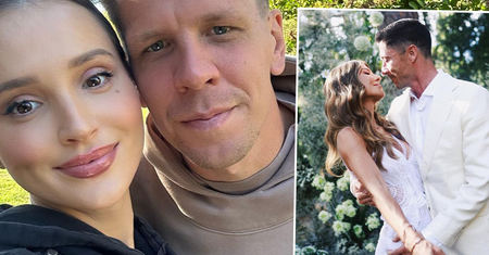 Marina i Wojciech Szczęsny niczym arystokraci brylowali na drugim ślubie Lewandowskich. Suknia wokalistki? Toż to sztos!