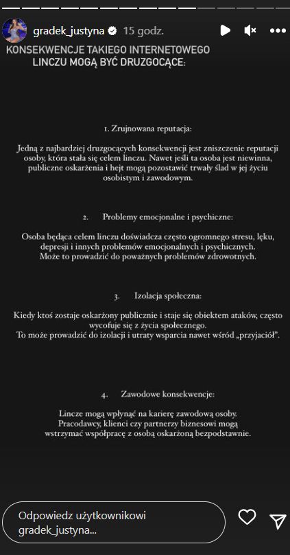 Justyna Gradek atakuje Sylwestra Wardęgę po aferze Pandora Gate (fot. Instagram)