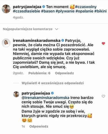 Irena Kamińska-Radomska komentuje zdjęcie Patrycji Wiei