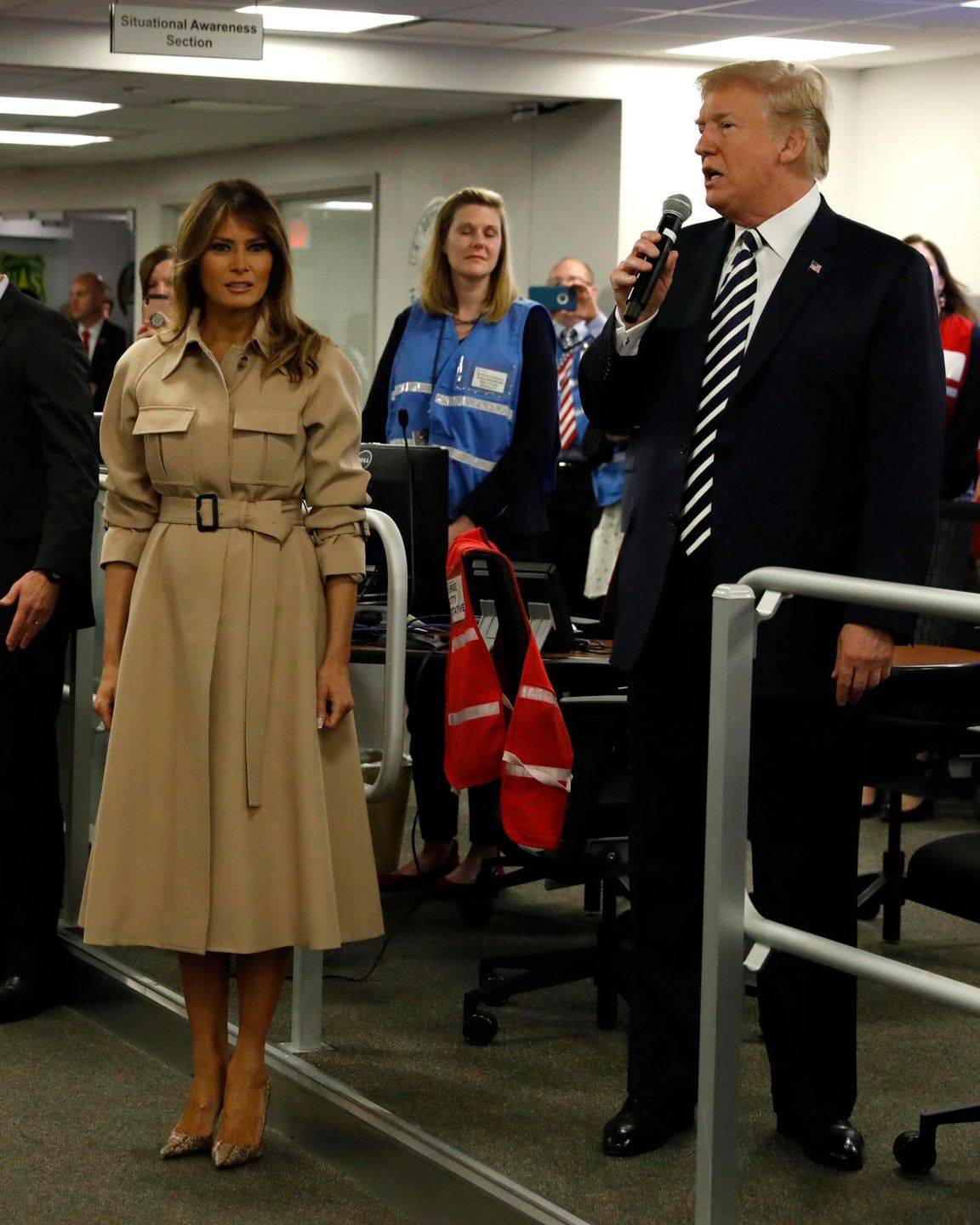 Melania Trump i Donald Trump na spotkaniu Federalnej Agencji Zarządzania Kryzysowego