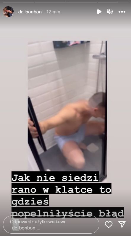 Partnerka nagrała Marcina Hakiela pod prysznicem (fot. InstaStories Dominiki)