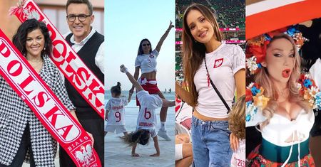 Mundial 2022: Francja-Polska. Gwiazdy wspierają kadrę. Kasia Cichopek, Maciej Kurzajewski, Anna Lewandowska, Marina, Cleo [DUŻO ZDJĘĆ]