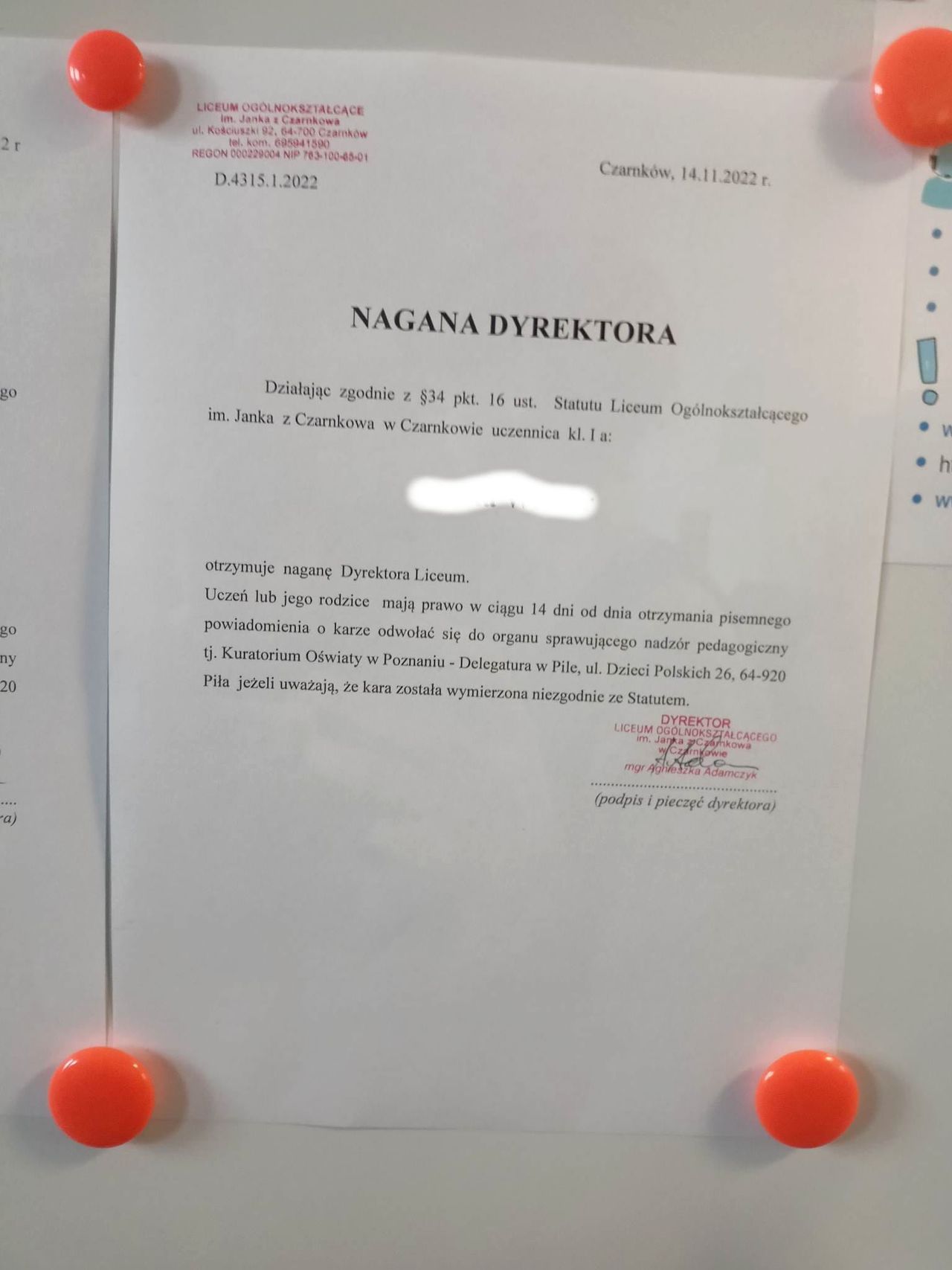 Skandal w LO w Czarnkowie