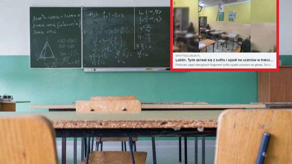Chwile grozy na lekcji. Na uczniów spadł tynk z tufitu
