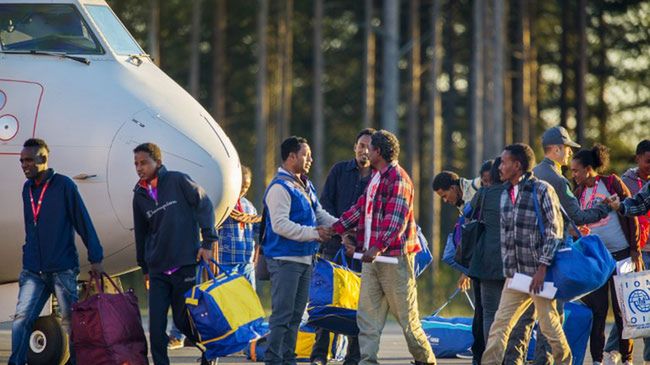 Uchodźcy na szwedzkim lotnisku Kallax