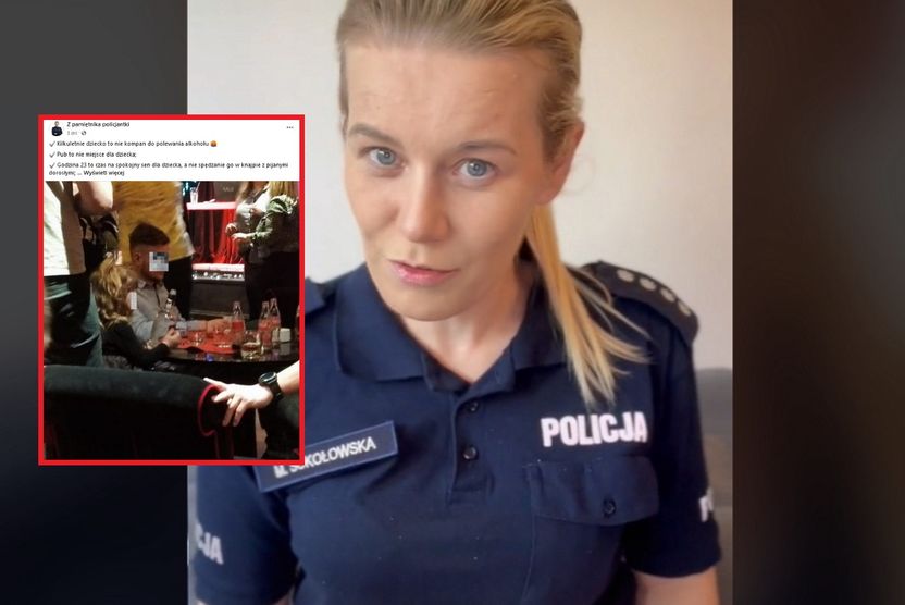 Policjantka pokazała zdjęcie z majówki. Dziecko rozlewa alkohol w pubie