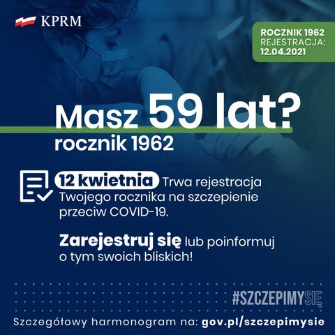 Szczepienia rocznika '62. 12 kwietnia ruszyła rejestracja na szczepienie dla osób urodzonych w 1962 