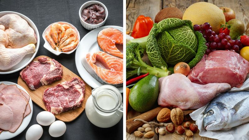 Różne rodzaje diet - dieta Dukana (po lewej) oraz dieta Paleo (po prawej)