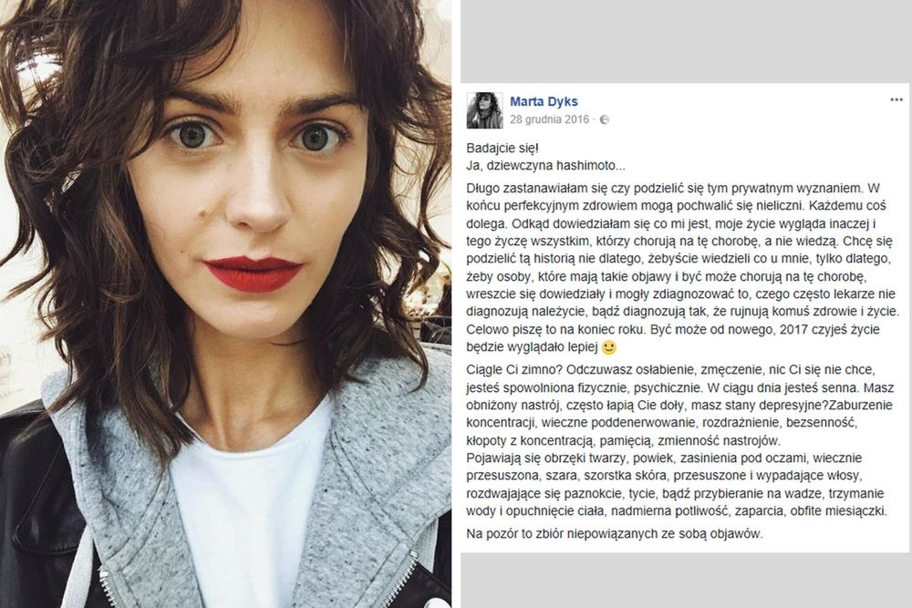 Marta Dyks poinformowała o chorobie na Facebooku