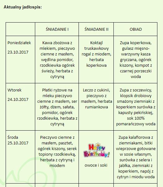 Jadłospis w przedszkolu