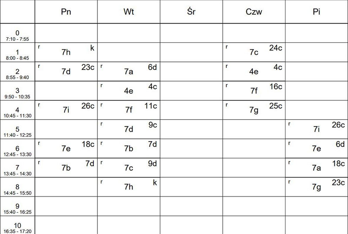 Plan zajęć księdza