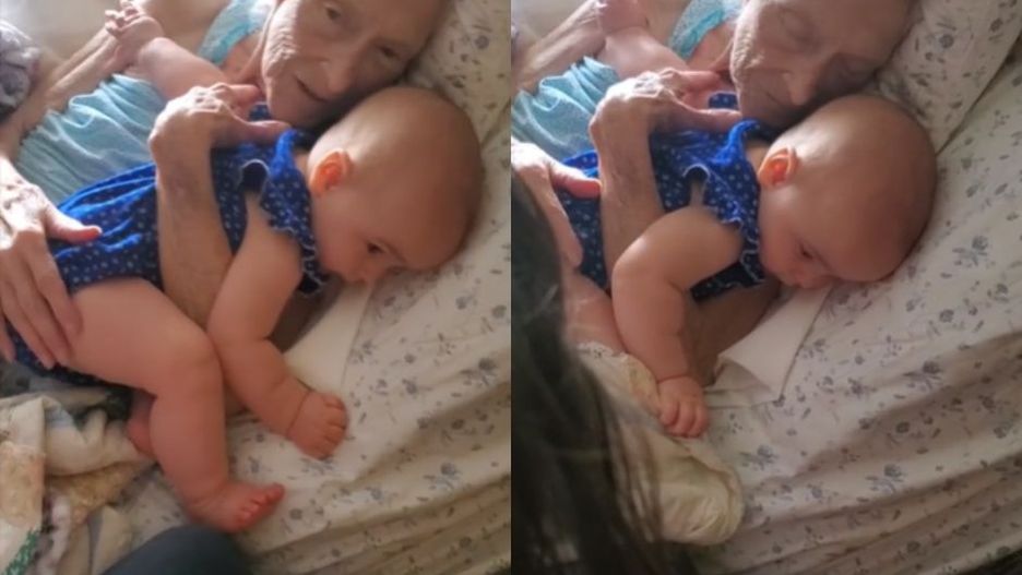 Wzruszające nagranie. Prababcia trzyma prawnuczkę