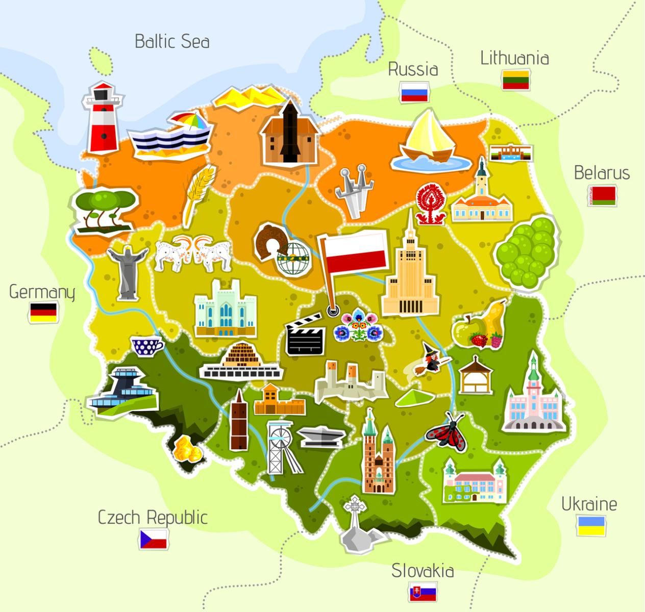 Mapa Polski: sąsiedzi