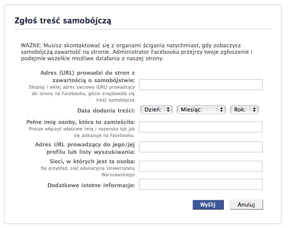 Facebook zawalczy z falą samobójstw