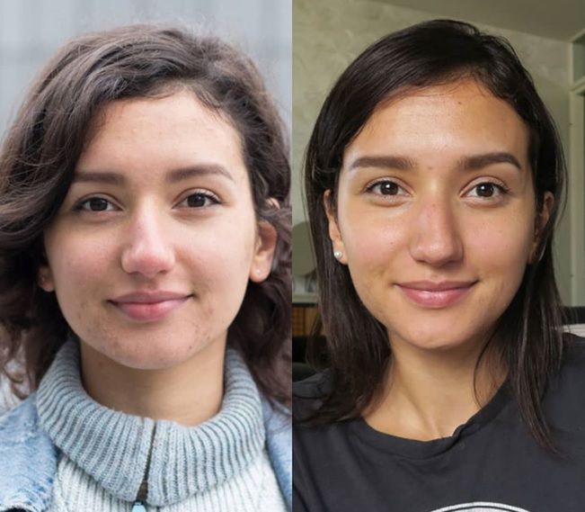 Z lewej zdjęcie podczas diety wegańskiej, z prawej - po trzech tygodniach jedzenia mięsa