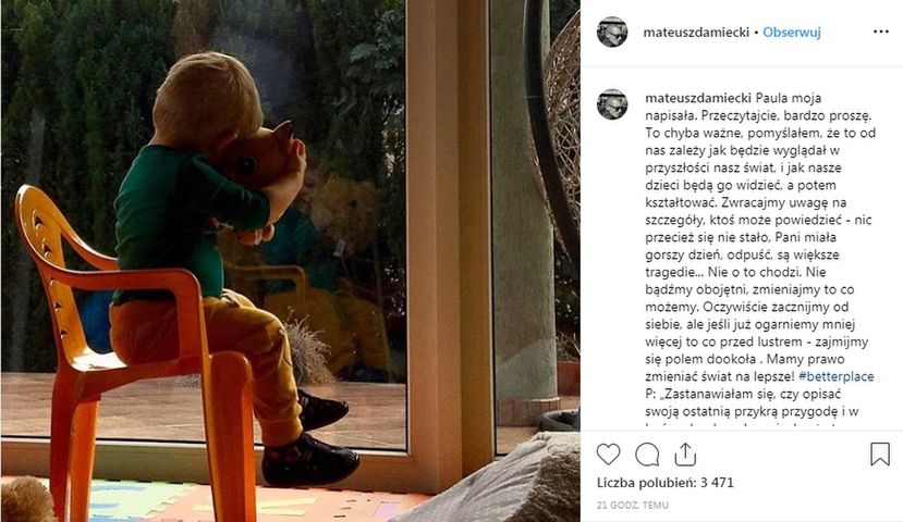 Mateusz Damięcki opisał przykrą sytuację, która spotkała jego żonę w szpitalu dziecięcym w Poznaniu