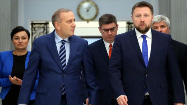 od lewej: Monika Wielichowska, Grzegorz Schetyna, Jan Grabiec, Marcin Kierwiński, Maciej Lasek (zasłonięty)