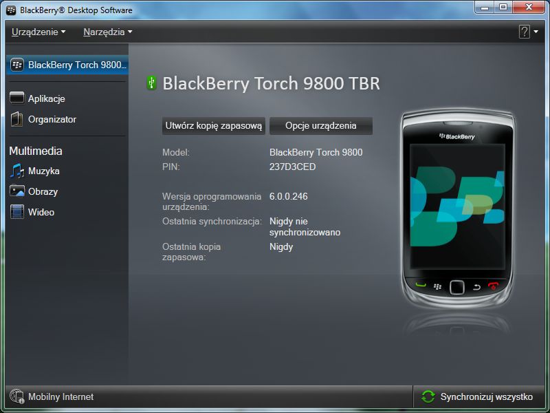 Aplikacja BlackBerry Desktop
