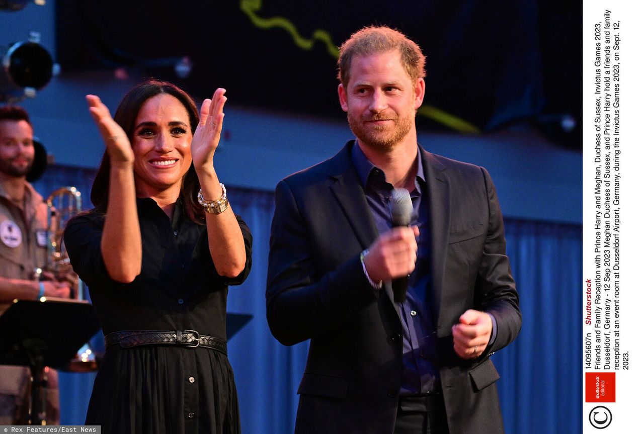 Mandatory Credit: Photo by Shutterstock (14095607n)
Meghan Duchess of Sussex, and Prince Harry hold a friends and family reception at an event room at Dusseldorf Airport, Germany, during the Invictus Games 2023, on Sept. 12, 2023.
Friends and Family Reception with Prince Harry and Meghan, Duchess of Sussex, Invictus Games 2023, Dusseldorf, Germany - 12 Sep 2023