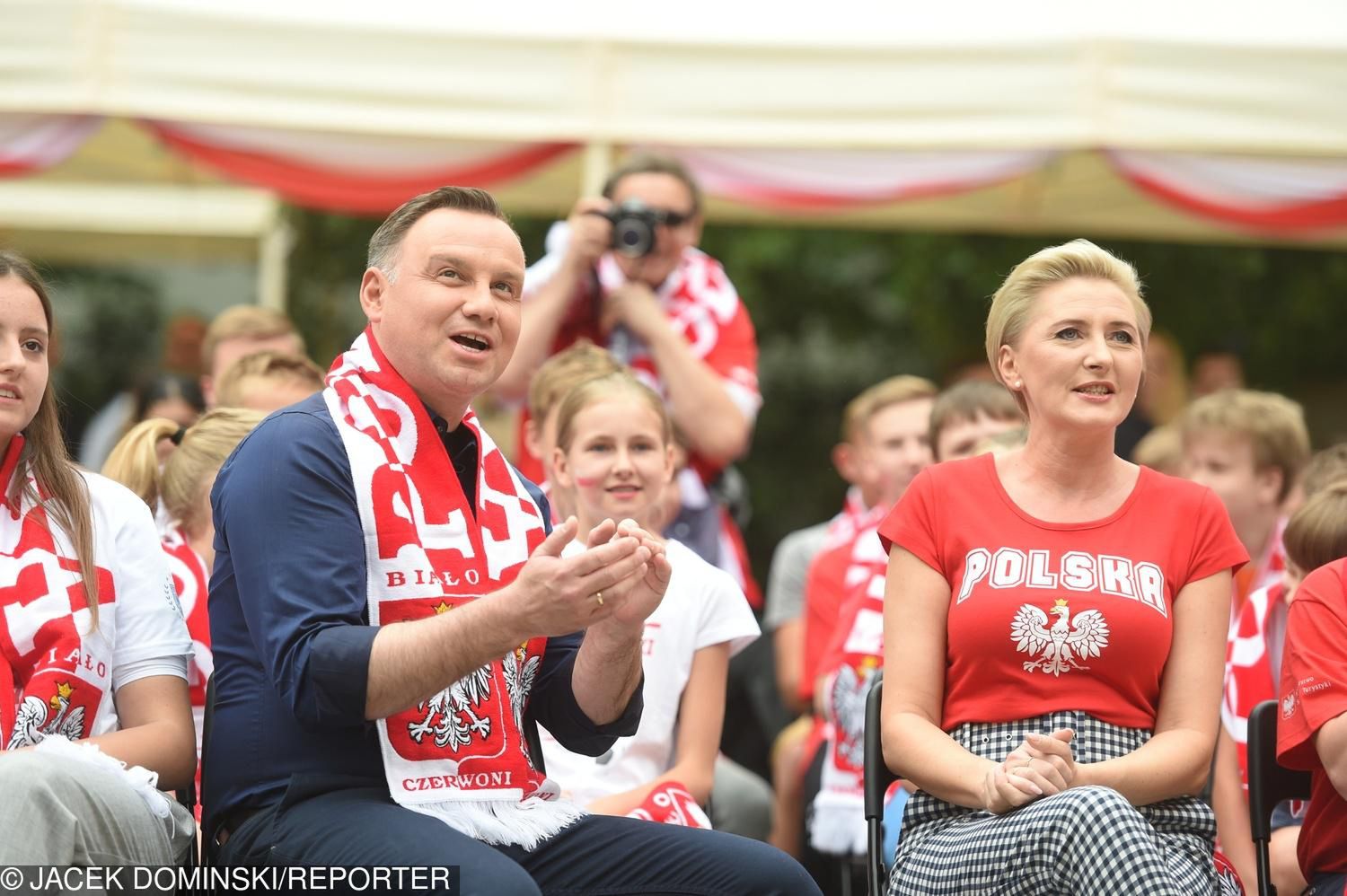 Andrzej Duda i Agata Duda kibicują Polakom w Moskwie
