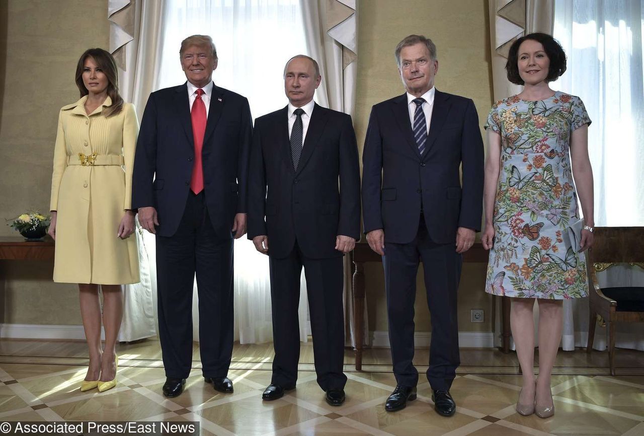 Melania Trump w żółtej sukience Gucci na spotkaniu z Władimirem Putinem