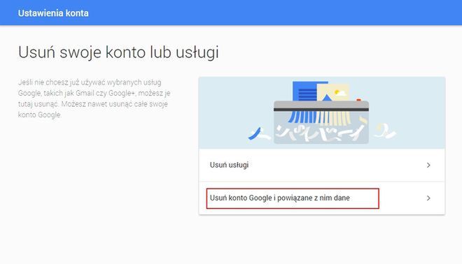 google usuń konto lub usługi 